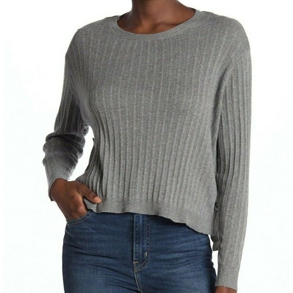 Cotton Emporium Knit Side Button Crew Neck Sweater Gray Long Sleeves Size Large - Picture 1 of 10